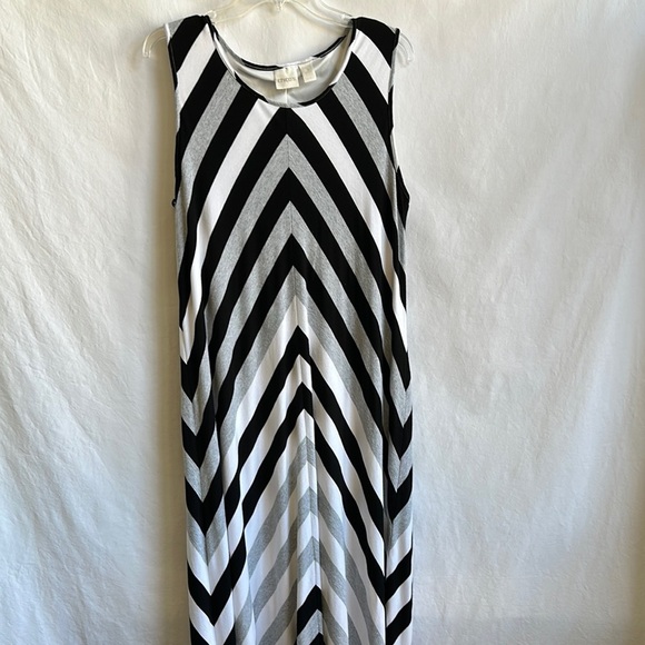 Chico's Dresses & Skirts - Chico’s black, white, and gray chevron-striped high-low maxi dress, size 3 (16)